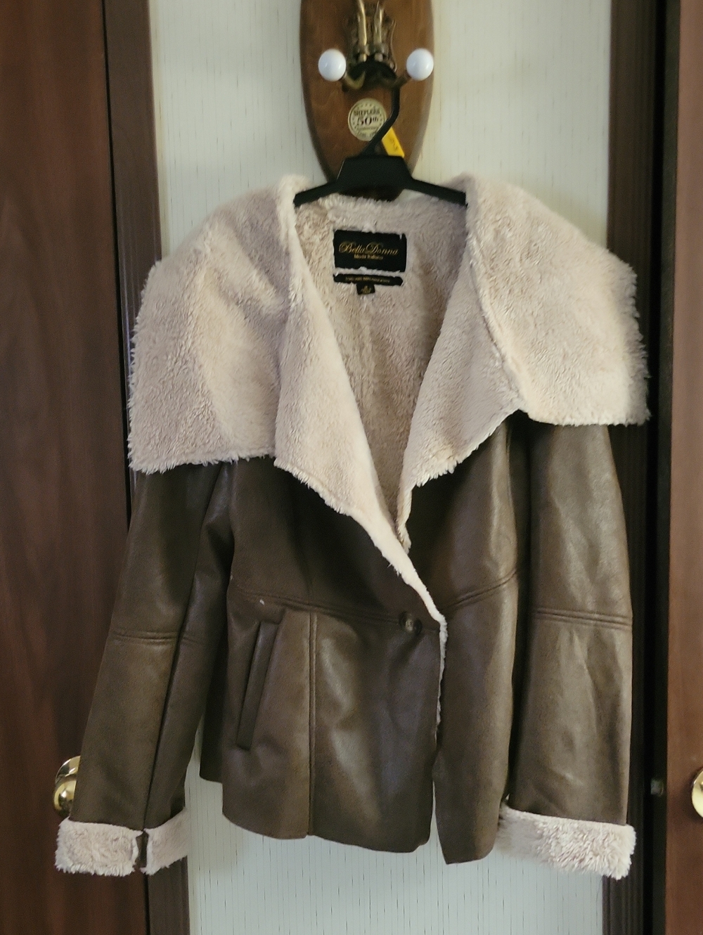 Bella D. Brown Leather Jacket with Cream Shearling Collar